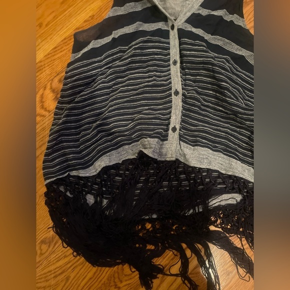 Rebecca Minkoff Grey and Black Fringe Tank Top Size Large - Picture 2 of 8